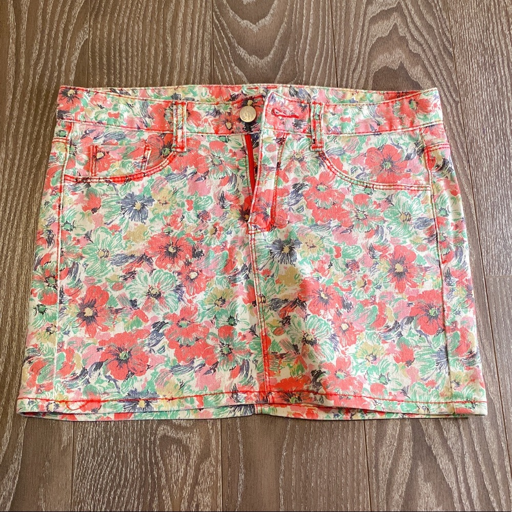 🌟🌟🌟Compass floral print denim skirt S(26)
